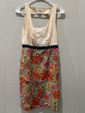 Anthropologie “We Love Vera” Vintage-Inspired Cream and Floral Sleeveless Dress